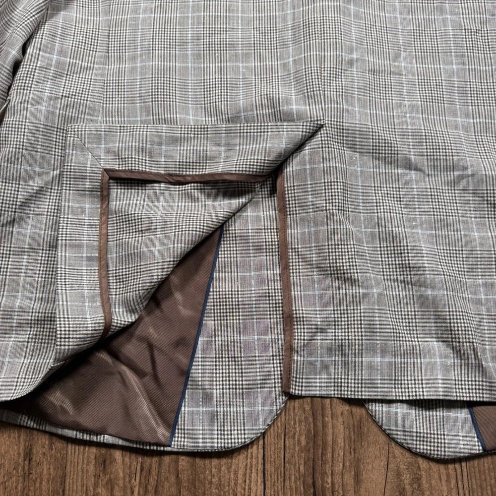 Stafford Luxury Sport Coat Men 46R Brown Glen Plaid Linen Blend Unstructured NWT